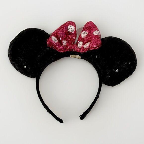 Disney Minnie Mouse Ears Sequin Headband Pink Polka Dot Bow - Picture 1 of 3